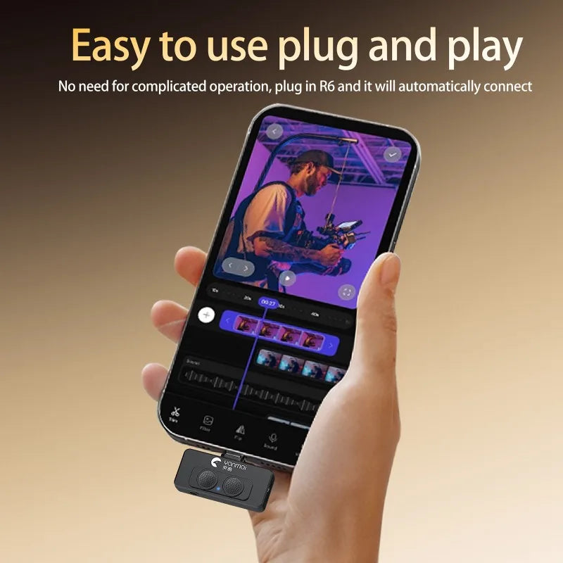 Portable Wireless Lavalier Lapel Microphone Dual-Microphone Plug and Play Mobile Phone Mic AI Noise Reduction for Vlog Live
