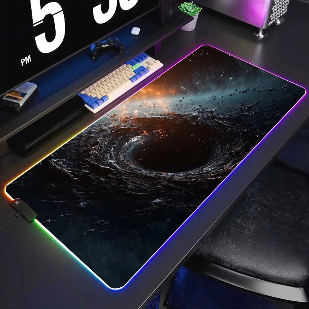 Universe RGB Gaming Mousepad Space Mouse Mats LED Large Gamer Backlit Mousepads XXL Keyboard Pads Luminous Deskmat Mouse Pad