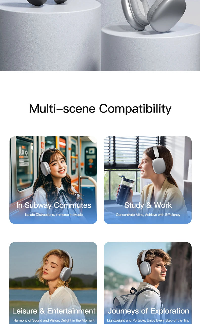 Wireless Bluetooth Headphones Over-Ear, Hi-Res Audio, Sport Headphone, Foldable Stereo, Travel Headphones, Silver