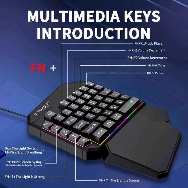 2 in1TF900 Gaming Keyboard and Mouse Set Ergonomic Wireless Gaming Keyboard 7 RGB Backlighting,  for PUBG Mobile Games /Laptop