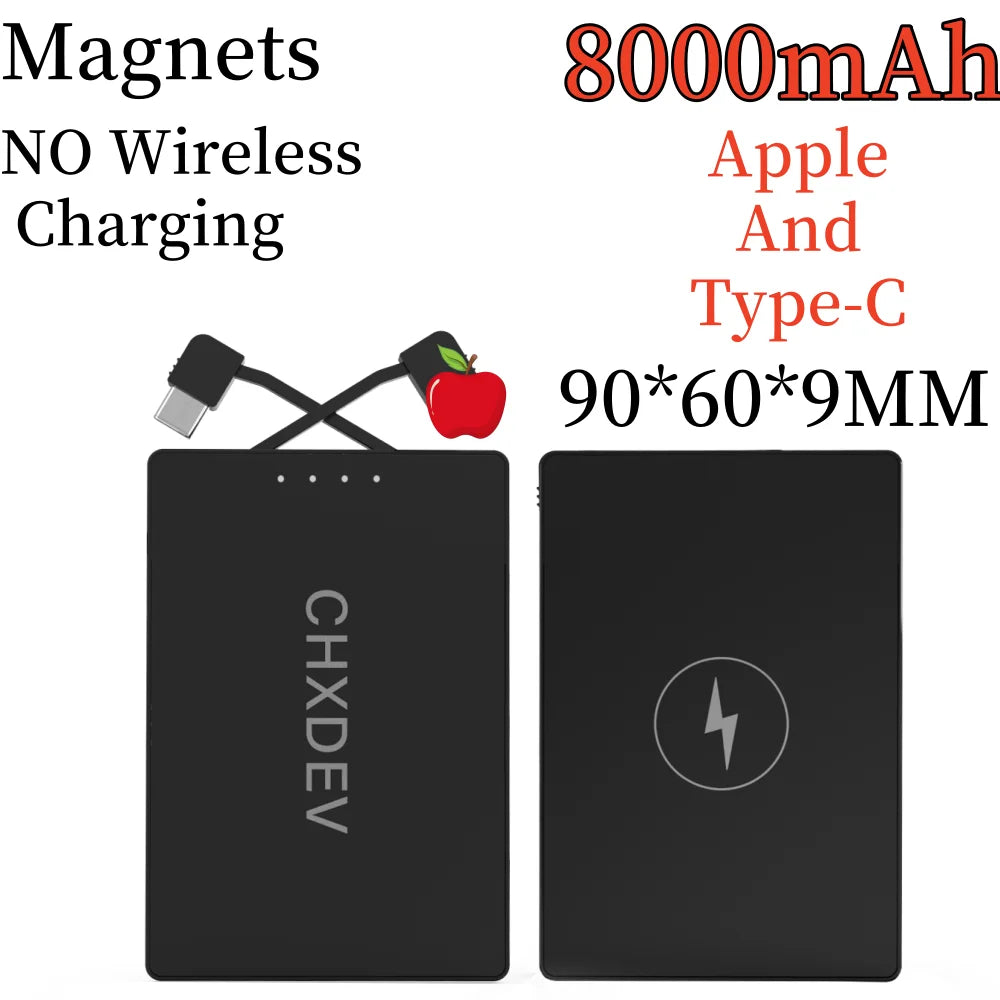 CHXDEV Ultra-Thin Magnetic Power Bank Ultra-Slim 8000mAh Charger , Mini Power Banks For Card Holder Wallet, For IPhone XIAOMI