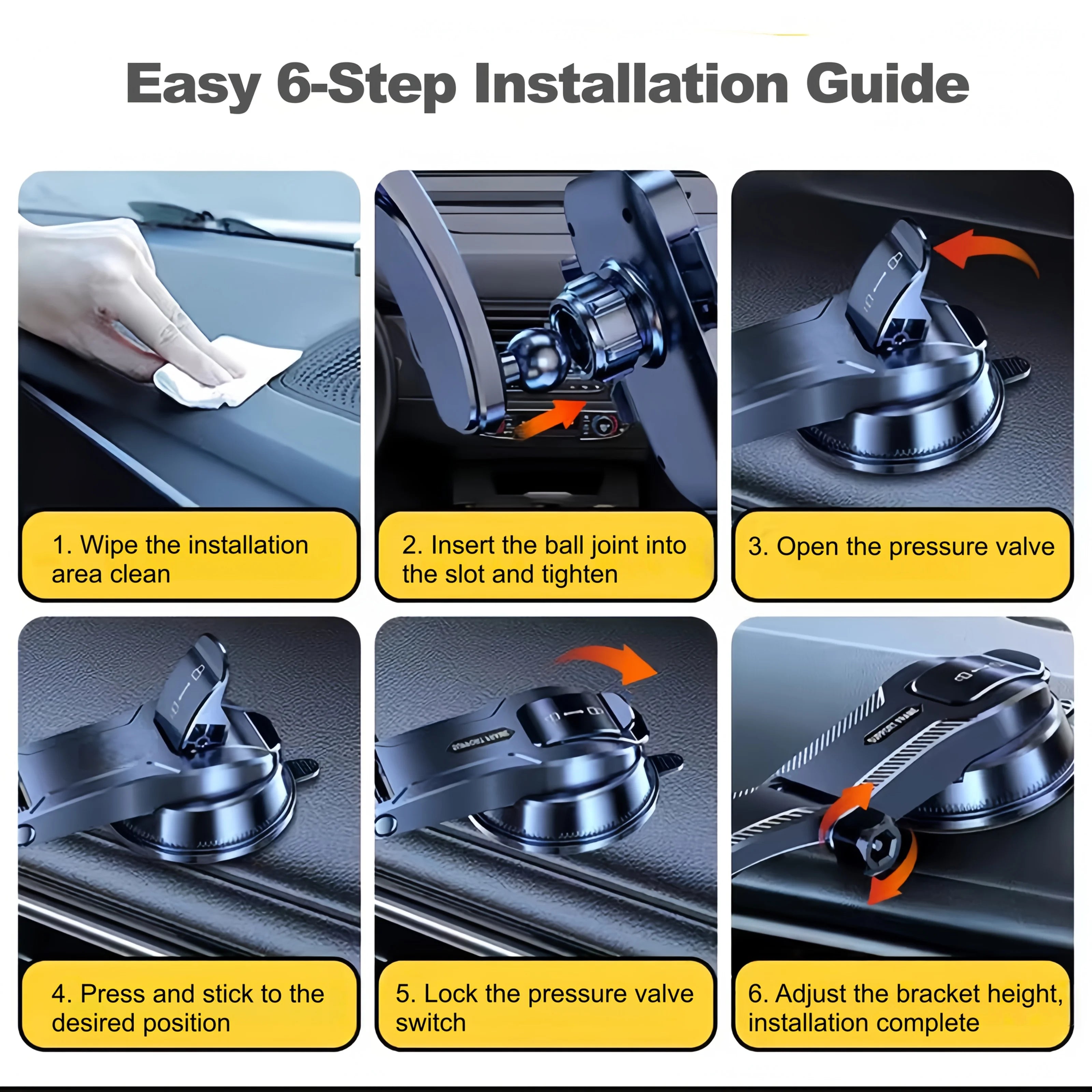 1Pc Car Mobile Phone Holder, Dashboard Installation, 360-Degree Rotatable Adjustment, Equipped with Strong Suction Cup, Non-Slip and High-Stability Mobile Phone Holder, Compatible with All Smartphones