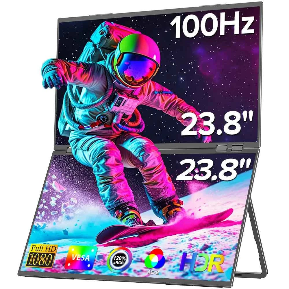 UPERFECT Delta Mega 23.8 Inch 100Hz Dual Screen Stacked Computer Monitor 1080P USB-C HDMI Gaming Laptop Extender Screen W/ VESA