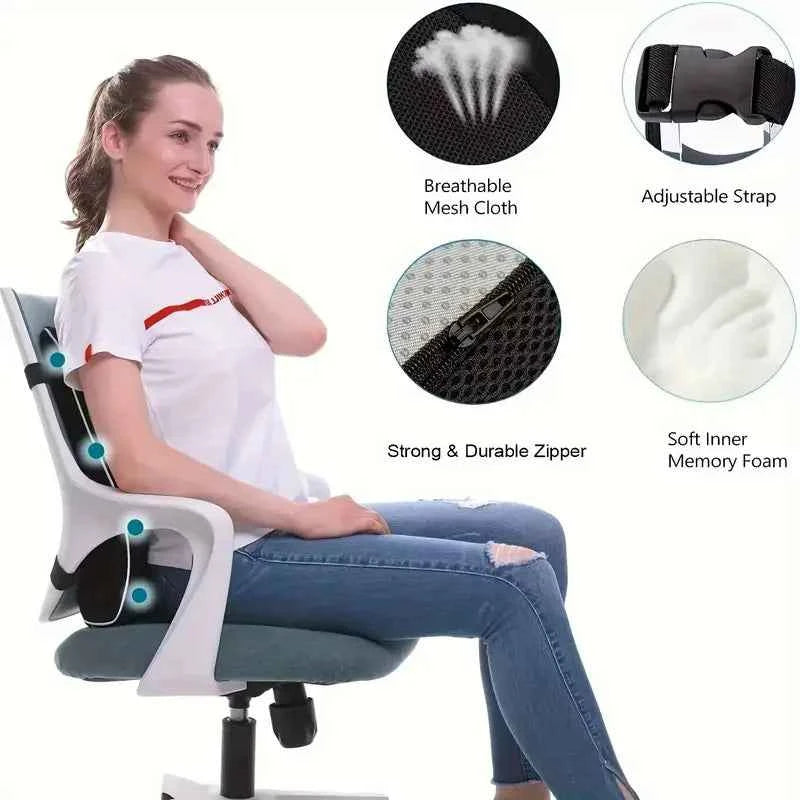 1pc Lumbar Support Pillow for Lower Back,Posture,Memory Foam Cushion with Adjustable Spinal, Breathable Mesh Cover
