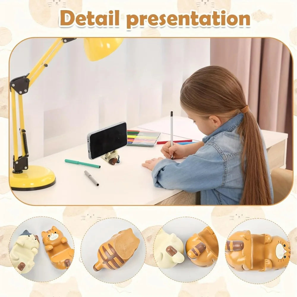 1pc Cat Phone Holder Cute Cartoon Resin Animal Cell Phone Stand Compatible with All Smartphones for Office Home Funny Gifts