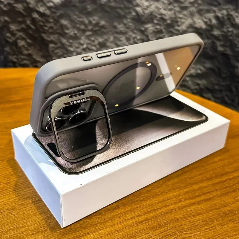 Luxury Magnetic Shockproof Phone Case for iPhone 16/15/14/13/12/11/17 Pro Max with Stand and Glass Lens Case