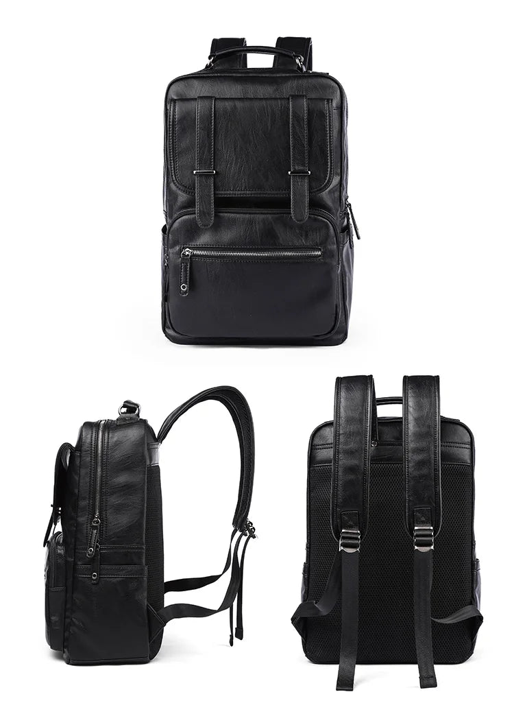 MOYYI Leather Laptop Backpack for Men Waterproof Travel Backpack Vintage Business Bag for Commuter Casual Leather Daypack