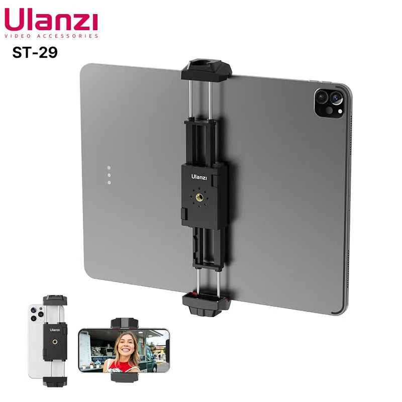 Ulanzi ST-29 Universal Tablet Tripod Mount Stand Phone Holder w Cold Shoe For iPhone 16 15 14 13 12 Horizontal Vertical Shooting