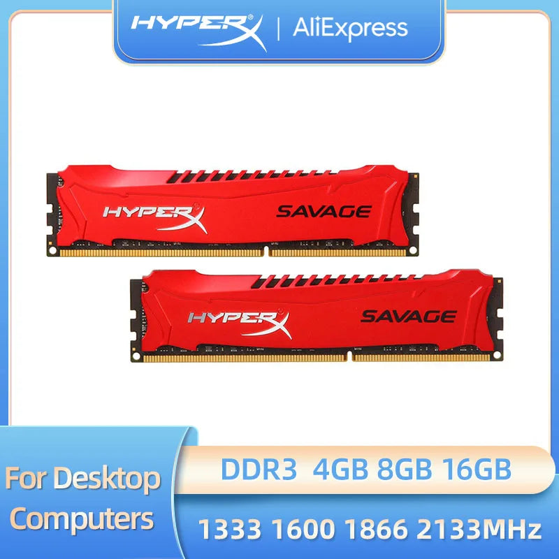 HyperX Savage Memory RAM DDR3 4G 8G 1333MHz 1600MHz 1866MHz 2133MHz 2400MHz 1.5V PC3-10600 12800 14900 240Pin DIMM for Desktop