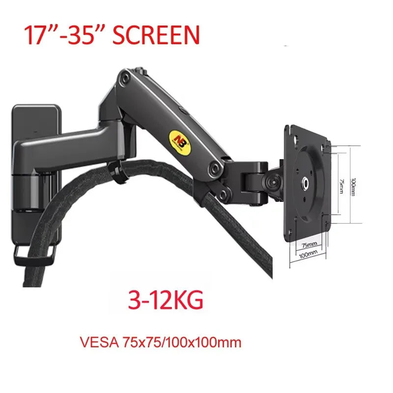 NB F150 Aluminum Gas Spring 3-12kg 100x100 75x75 17'-35' TV Monitor Wall Mount Screen Air Press Wall Bracket Holder Tilt Swivel