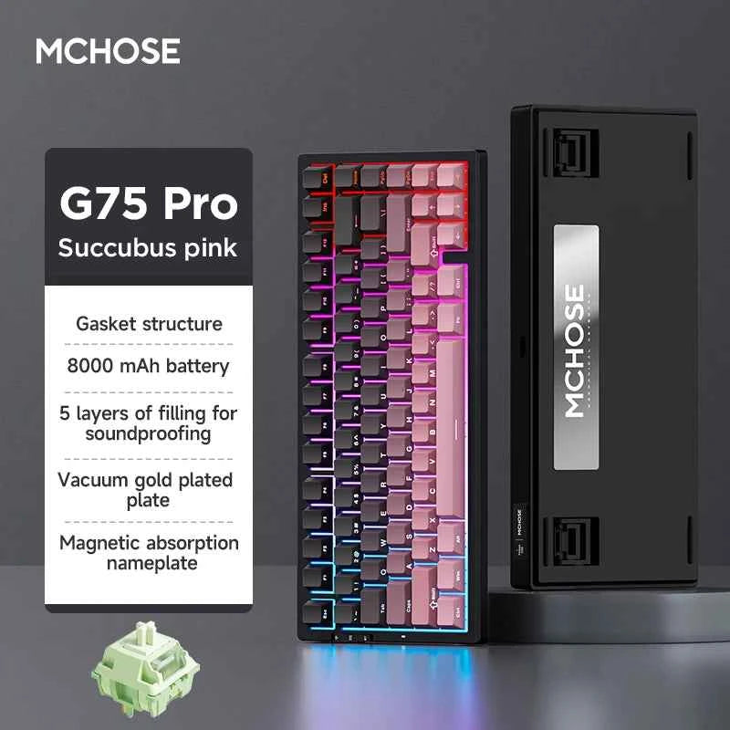 MCHOSE G75 Pro Gaming Mechanical Keyboard Tri-Mode Wireless Hot Swappable RGB Backlit Customized 75% Layout Pc Gamer Accessories