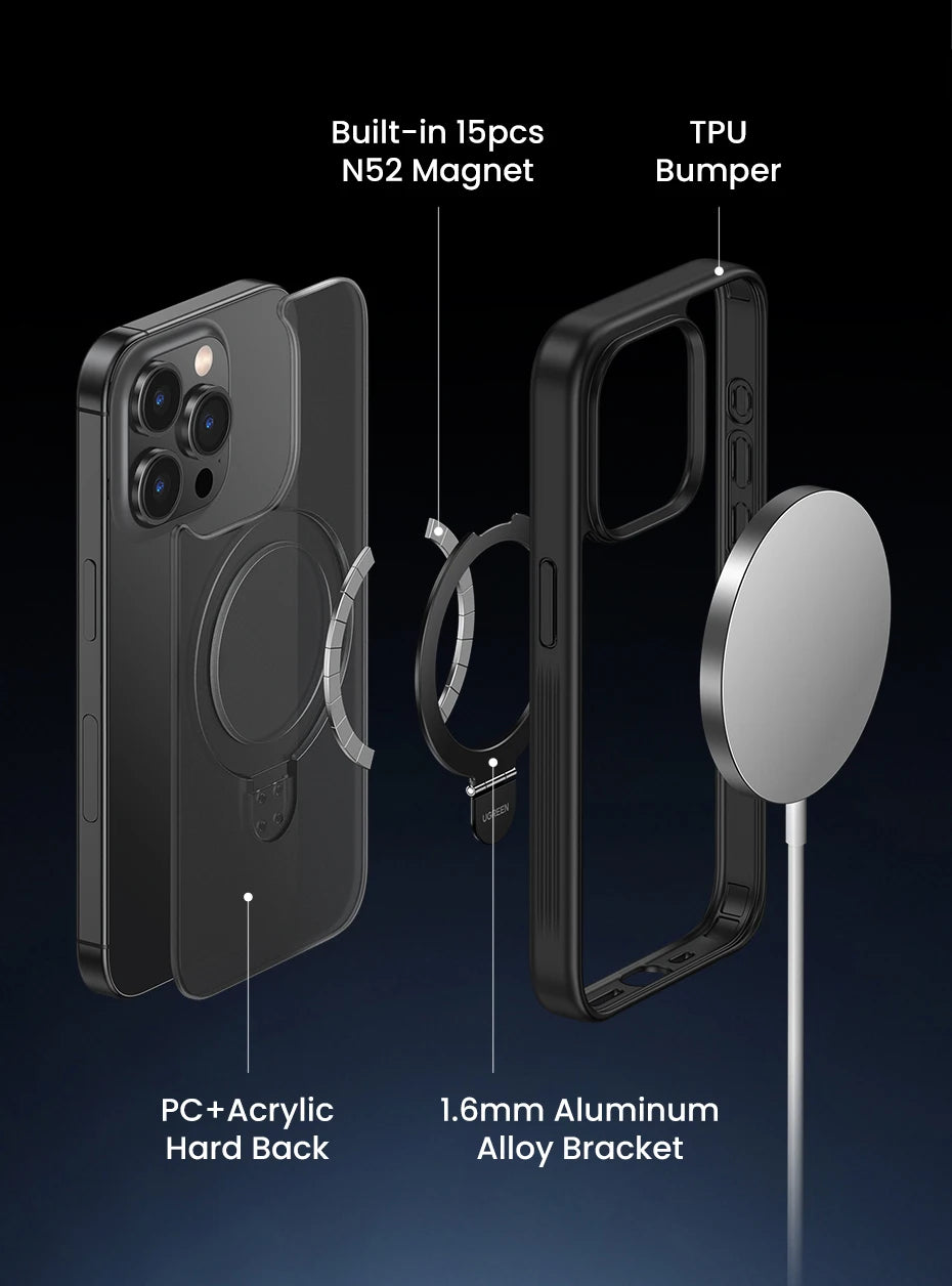 Magnetic Stand Case for iPhone 15 Pro Max Shockproof Cover for iPhone 15 Pro Case with Kickstand Ring