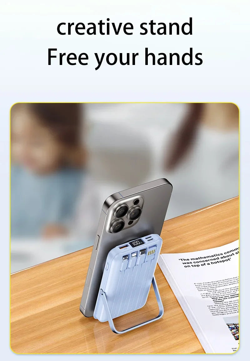 New 20000mAh Magnetic Wireless Power Bank with Cable Stand 22.5W Fast Charger for IPhone 17 16 15 14 13 Samsung Xiaomi Powerbank
