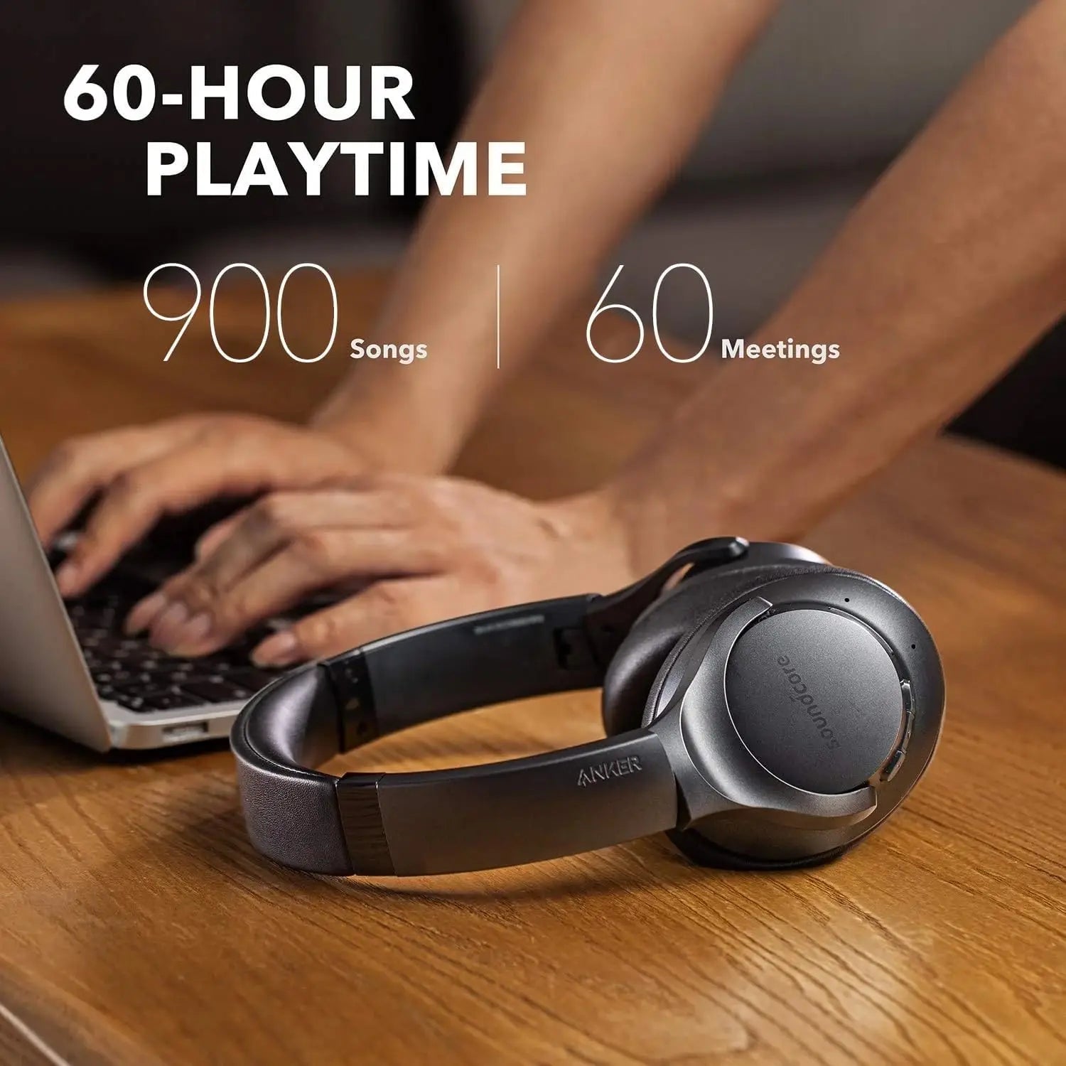 Hybrid Active Noise Cancelling Headphones, 60H Playtime, Hi-Res Audio, Deep Bass, Wireless Over Ear, USB-C