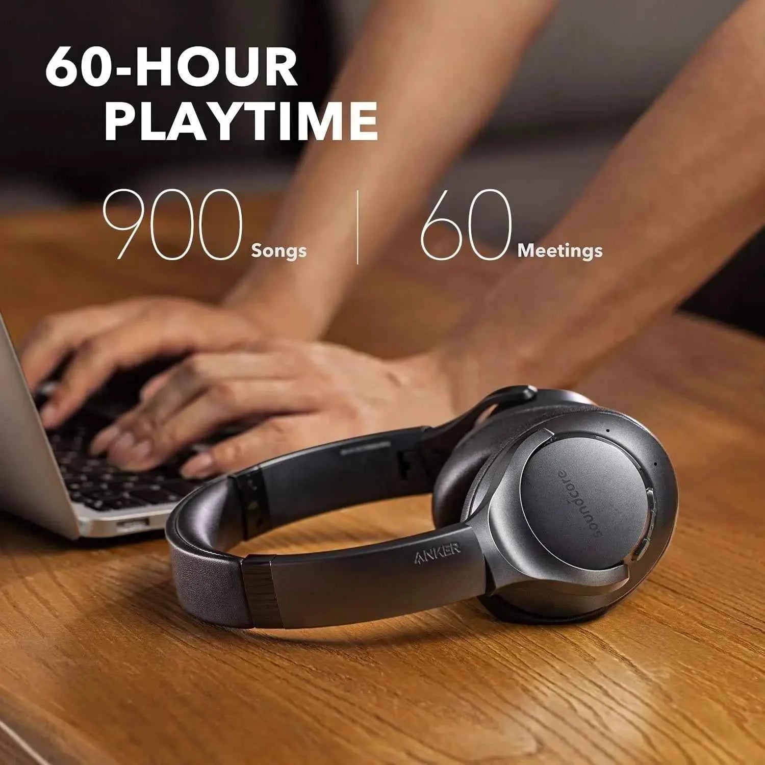 Hybrid Active Noise Cancelling Headphones, 60H Playtime, Hi-Res Audio, Deep Bass, Wireless Over Ear, USB-C