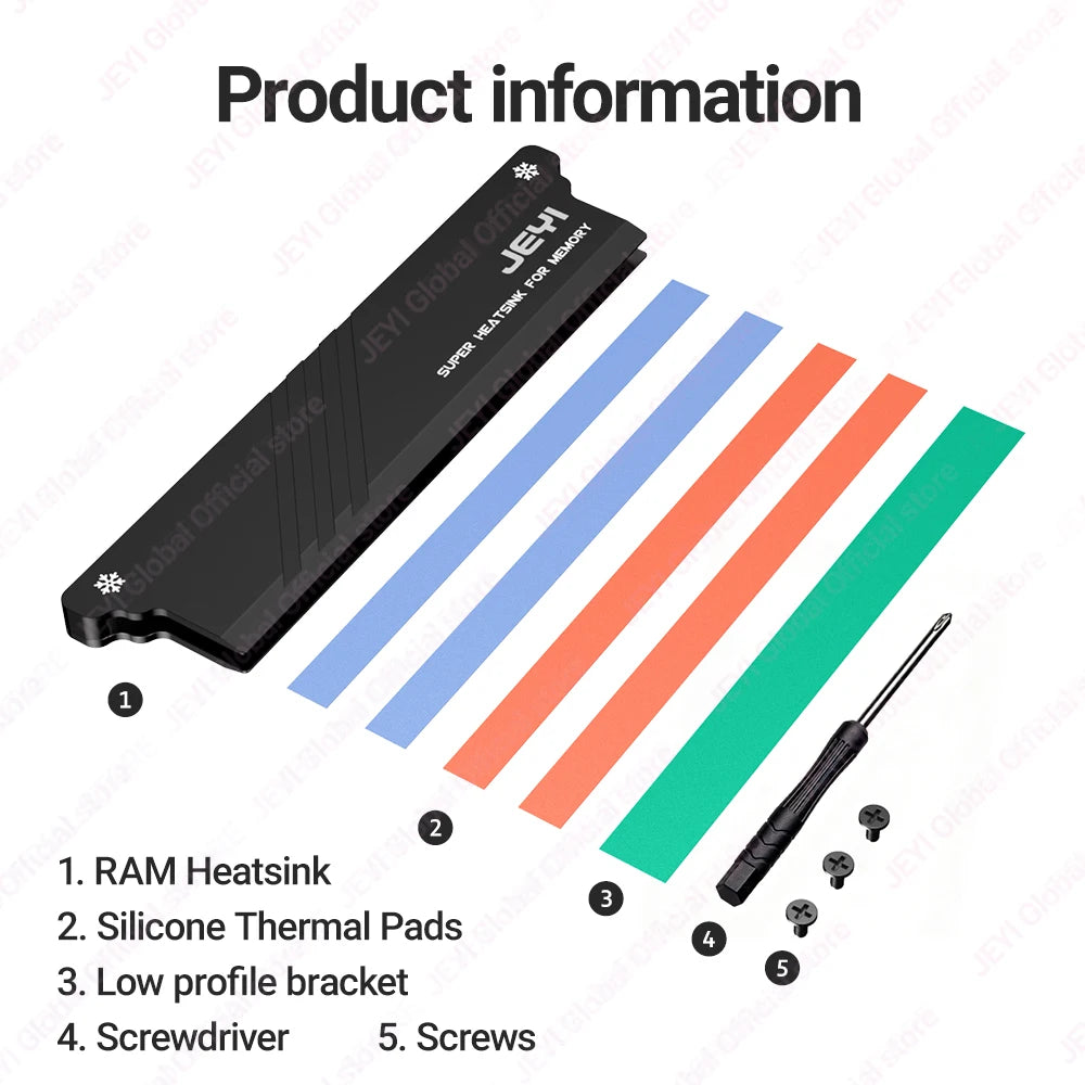 JEYI DIY Memory RAM Heatsink With Thermal Pads, Desktop RAM Cooler DDR Radiation Dissipate for PC DDR2/DDR3/DDR4/DDR5
