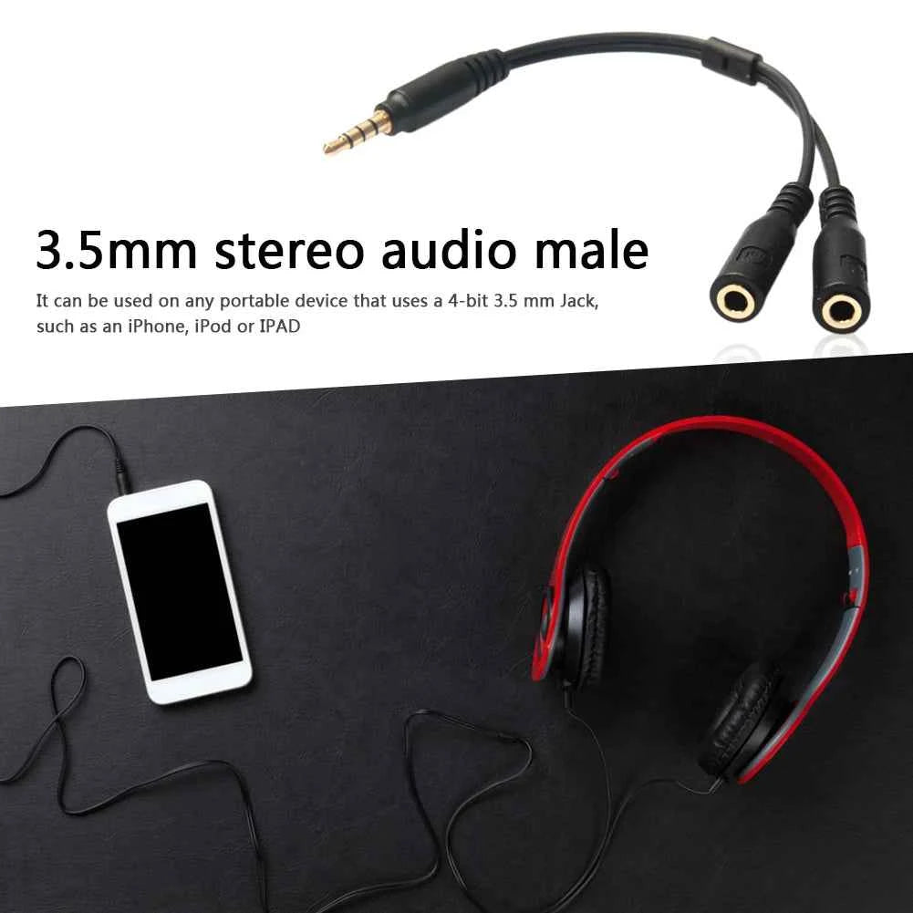 3.5mm Audio Studio Adapter Cable 1 TRRS to 2 TRS Mic Headset Y Splitter Cord for Outdoor Traveling Accessaries Supplies Parts