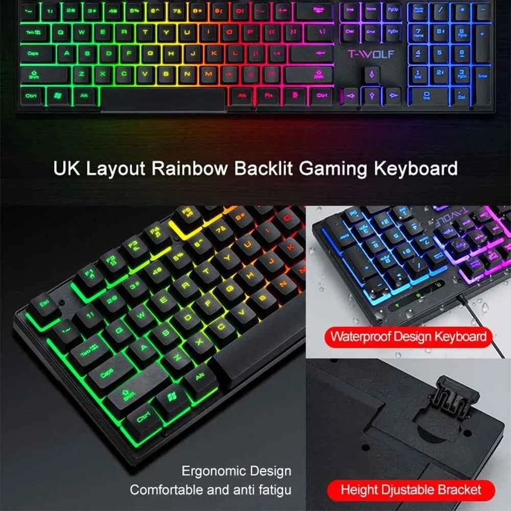 Electronic Sports Set  3 In 1 Wired Backlit Keyboard Gaming Mechanic Kit Waterproof Luminous 104 Key Keyboard Mouse Set 2025 NEW