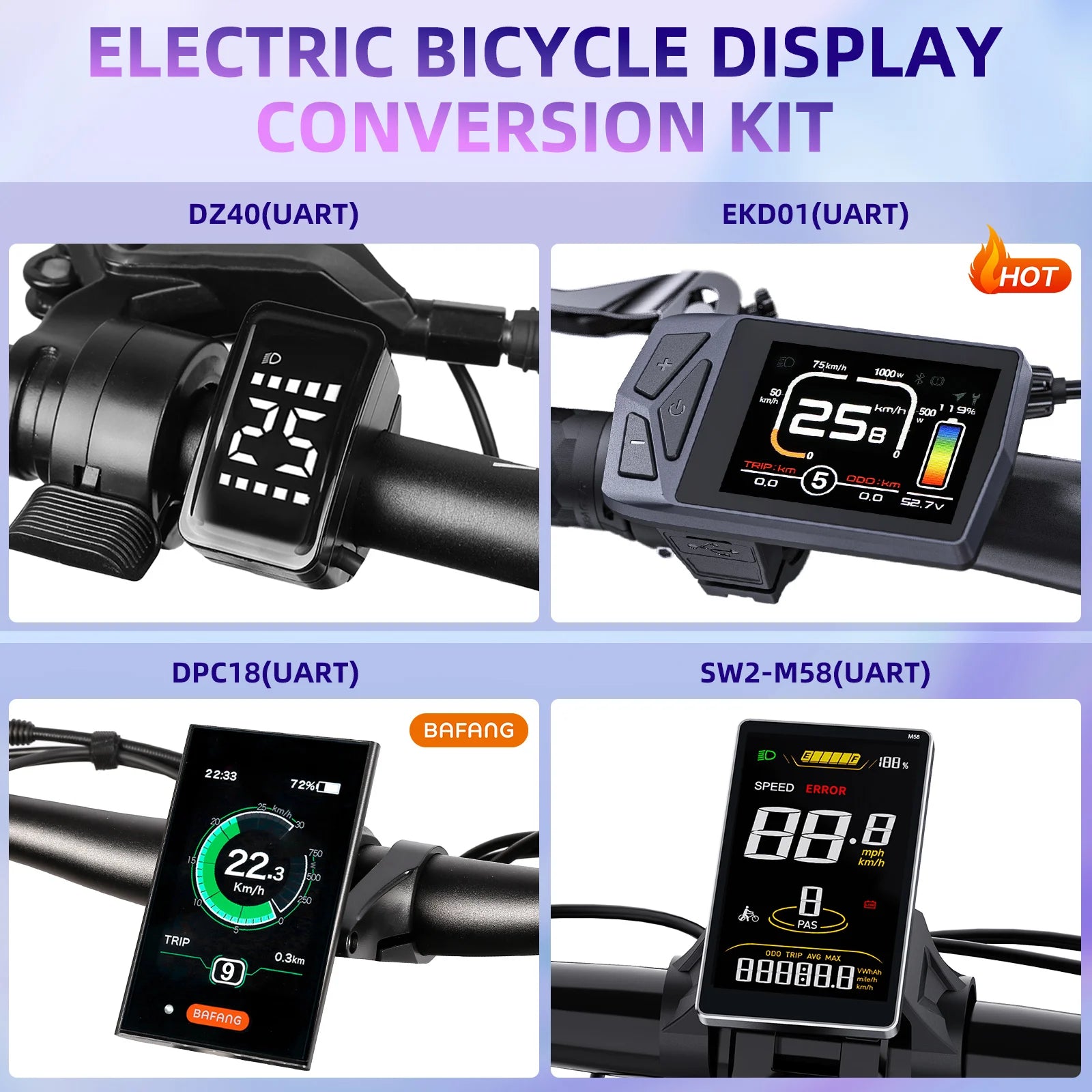Bafang UART Display Protocol LCD Instrument 36V 48V 52V EKD01 Bluetooth Computer DZ40 DPC18 SW2-M58 for Hub Mid Motor Ebike Kits