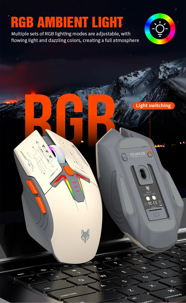 H2 Mouse, lightweight S205, three-mode wireless Bluetooth mouse for gaming, charging, RGB lighting, suitable for