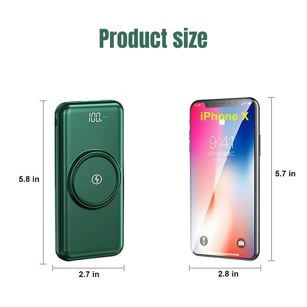 Built-in 4 Cables Wireless Power Bank 22.5W Fast Charging 15W Qi Wireless Portable External Battery Pack Digital LED Display Multi-Device Simultaneous Charging Pocket Size Powerbank For iPhone Samsung Android Phone Travel Out