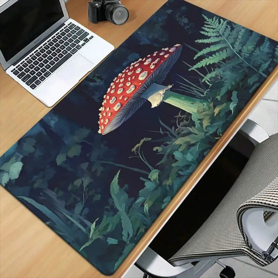 Red Mushroom Forest Design Mousepad Rubber Anti-Slip Gaming Office Desk Mat