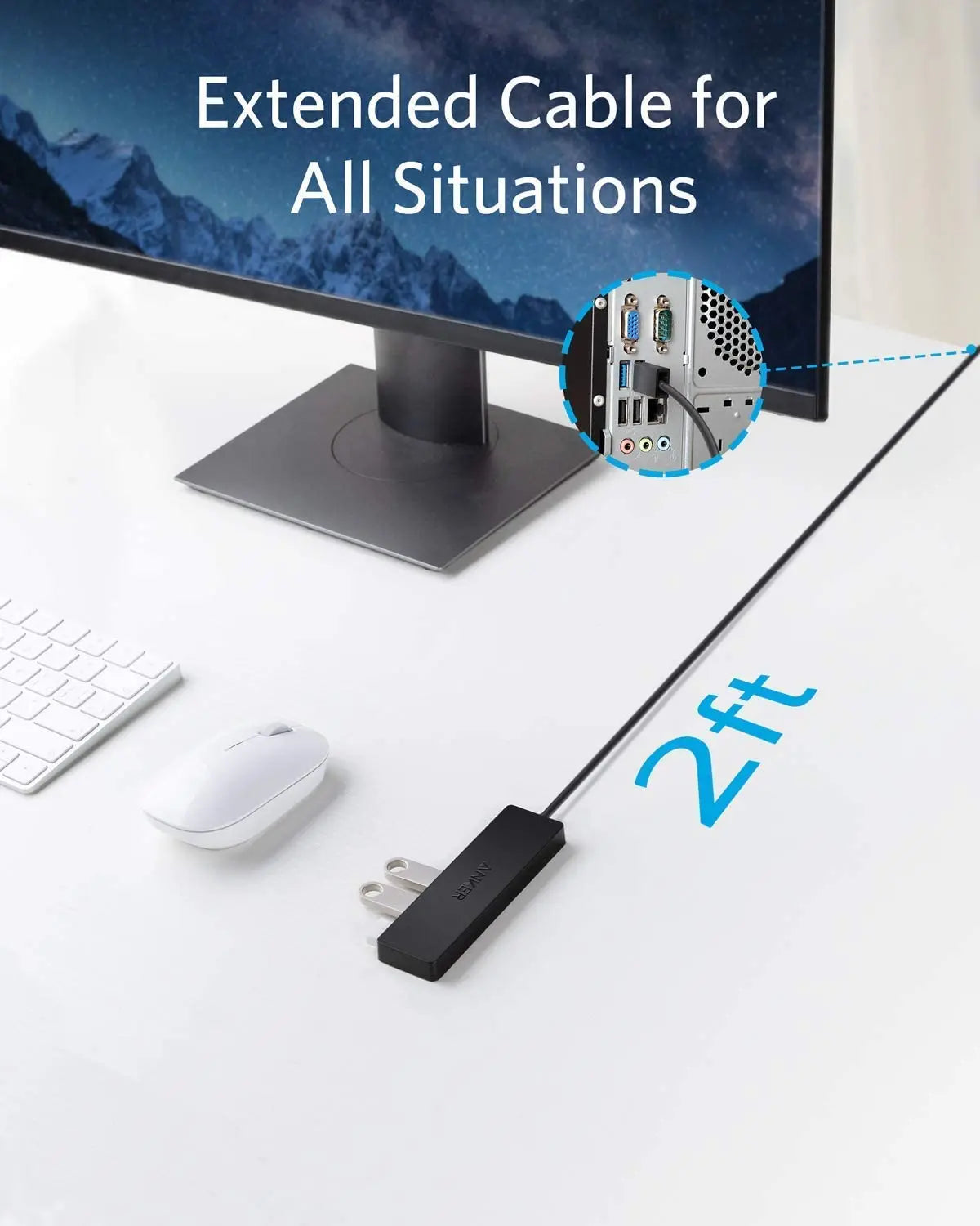 Anker 4-Port USB 3.0 Hub Ultra-Slim Data USB Hub with 2 ft Extended Cable SuperSpeed Data