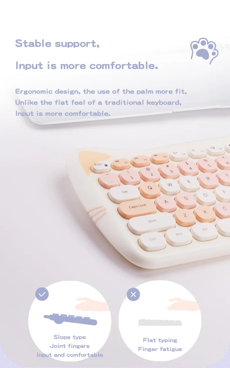 MOFII Kawaii Cat 2.4G Wireless Keyboard and Mouse Set Cute Lipstick Punk Keyboards and Mice Combos for Laptop PC Home Office