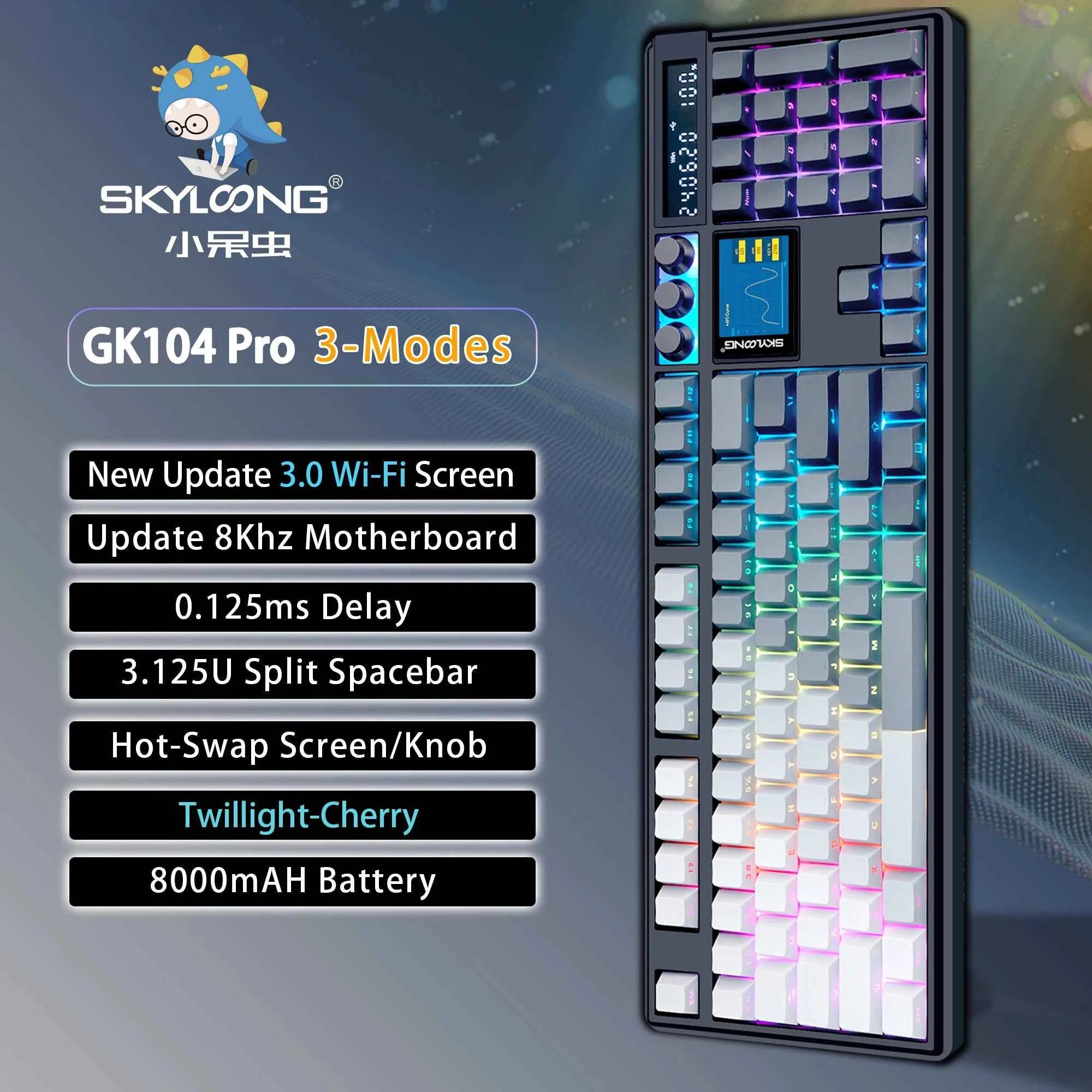 SKYLOONG GK104 Pro Mechanical E-sport Gamer Keyboard Full-Size Wireless Keyboard RGB Backlit Hot-Swappable Game Keyboard for PC