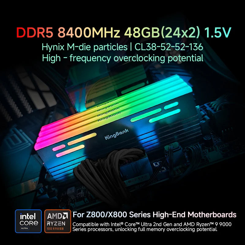 KingBank DDR5 RGB memory ram 24GBx2 48gb 8400MHz UDIMM Memory Desktop Memory Hynix M-die XMP 3.0 Black - WinSupport Tech