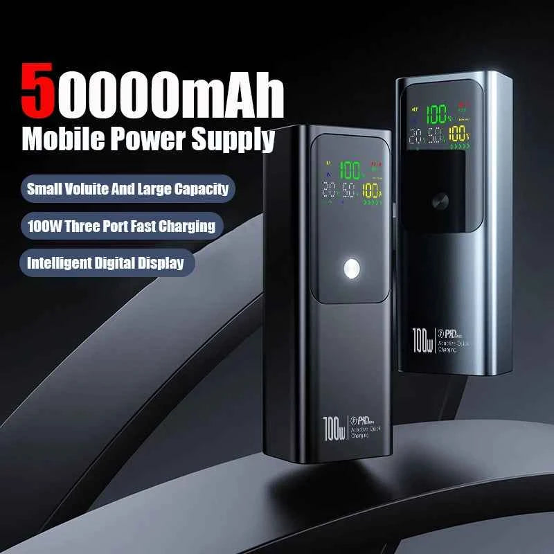 50000mAh Portable Color Screen Power Bank Supports PD100W Bidirectional Fast Charging Suitable For IPhone Laptop Samsung Xiaomi