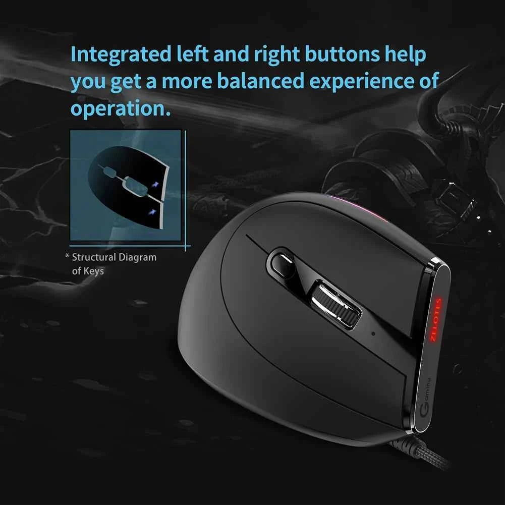 ZELOTES T-50 Ergonomic Wired Vertical RGB Mouse 12800 DPI Adjustable for PC Computer Gaming USB Wired Vertical Optical Mouse