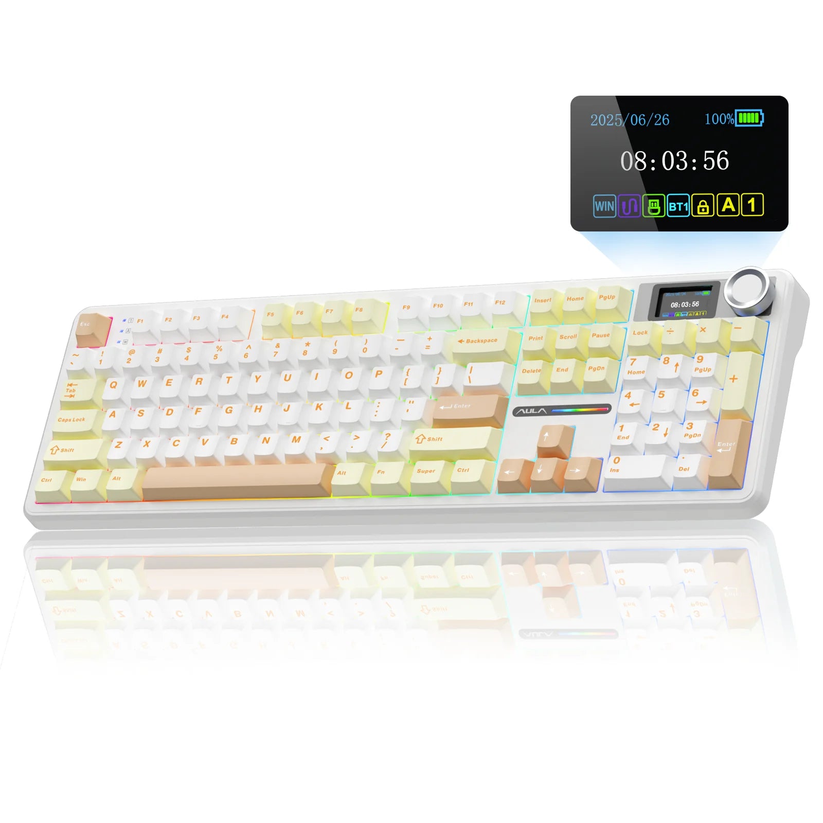 AULA F108pro Wireless Bluetooth Keyboard Macro Gaming keyboard Gasket Hot-swap Full Size Keyboard with TFT Smart Display