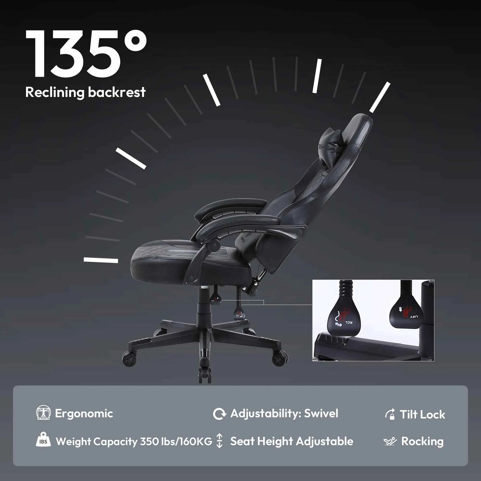 Dowinx Gaming Chair with Pocket Spring Cushion, Ergonomic Computer Chair High Back, Reclining Game Chair Pu Leather 350LBS