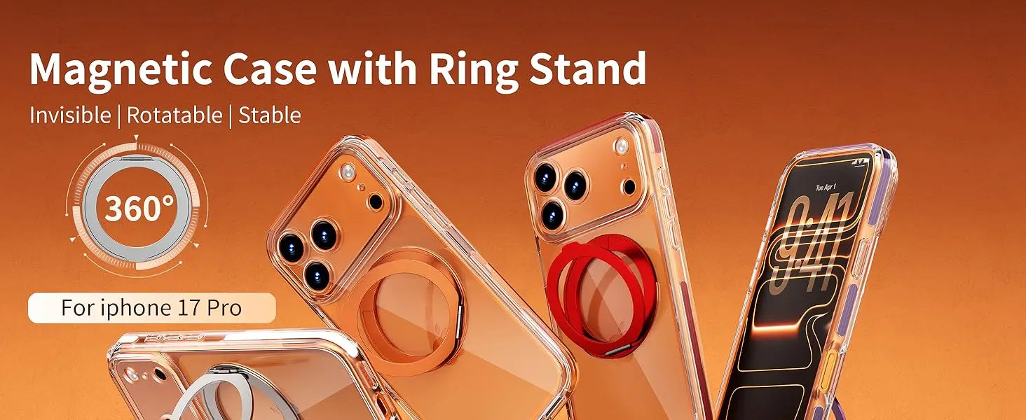 360-Degree Rotating Stand Magnetic Case Compatible with iPhone 17 Pro Max/17 Air/16 Plus/15 Pro/14 Pro Max/13/12