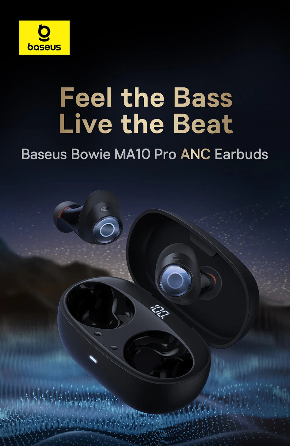 Baseus Bowie MA10 Pro ANC Wireless Earphones 48dB Hybrid ANC Bluetooth 5.3 Earbuds IPX6 Waterproof 4-Mics ENC Sports Headphones