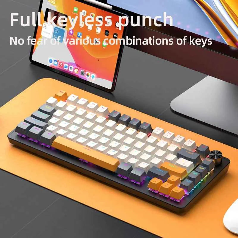 APAYADO K82, 75% Mechanical Keyboard Wired with Media Knob, Hot-Swap, ABS Cap Transparent Character Backlighting