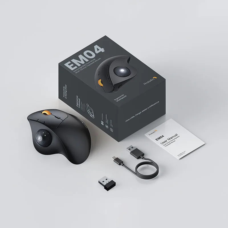 ProtoArc Wireless Trackball Mouse, EM04 Ergonomic Bluetooth Rollerball Rechargeable Computer Laptop Thumb Control Mouse