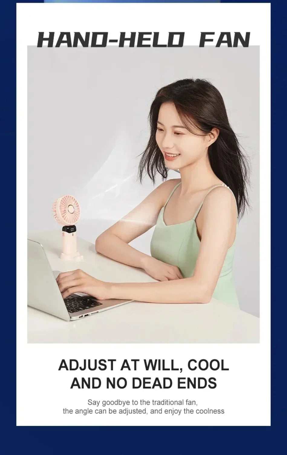 Folding Fan with Phone Stand, 5-Speed USB-C Rechargeable, LED Display Handheld & Desk Fan, Portable Fan for Outdoor Travel Gift