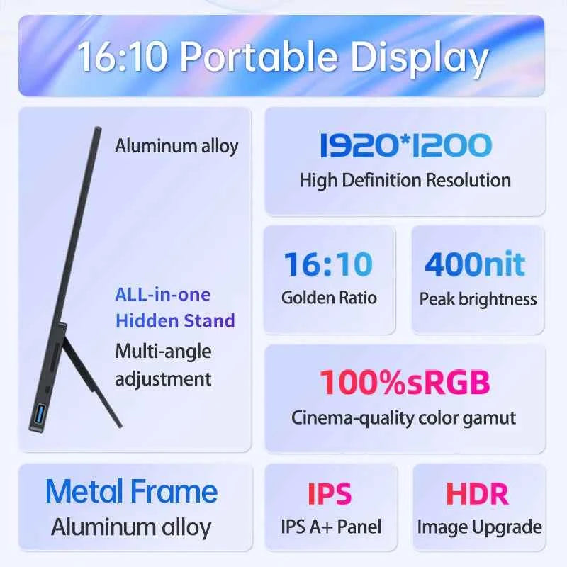VCHANCE 14 Inch FHD Portable Monitor Metal Frame 1920*1200p 16:10 100%sRGB HDR Travelling Display for PC Xbox Switch ps5 Macbook