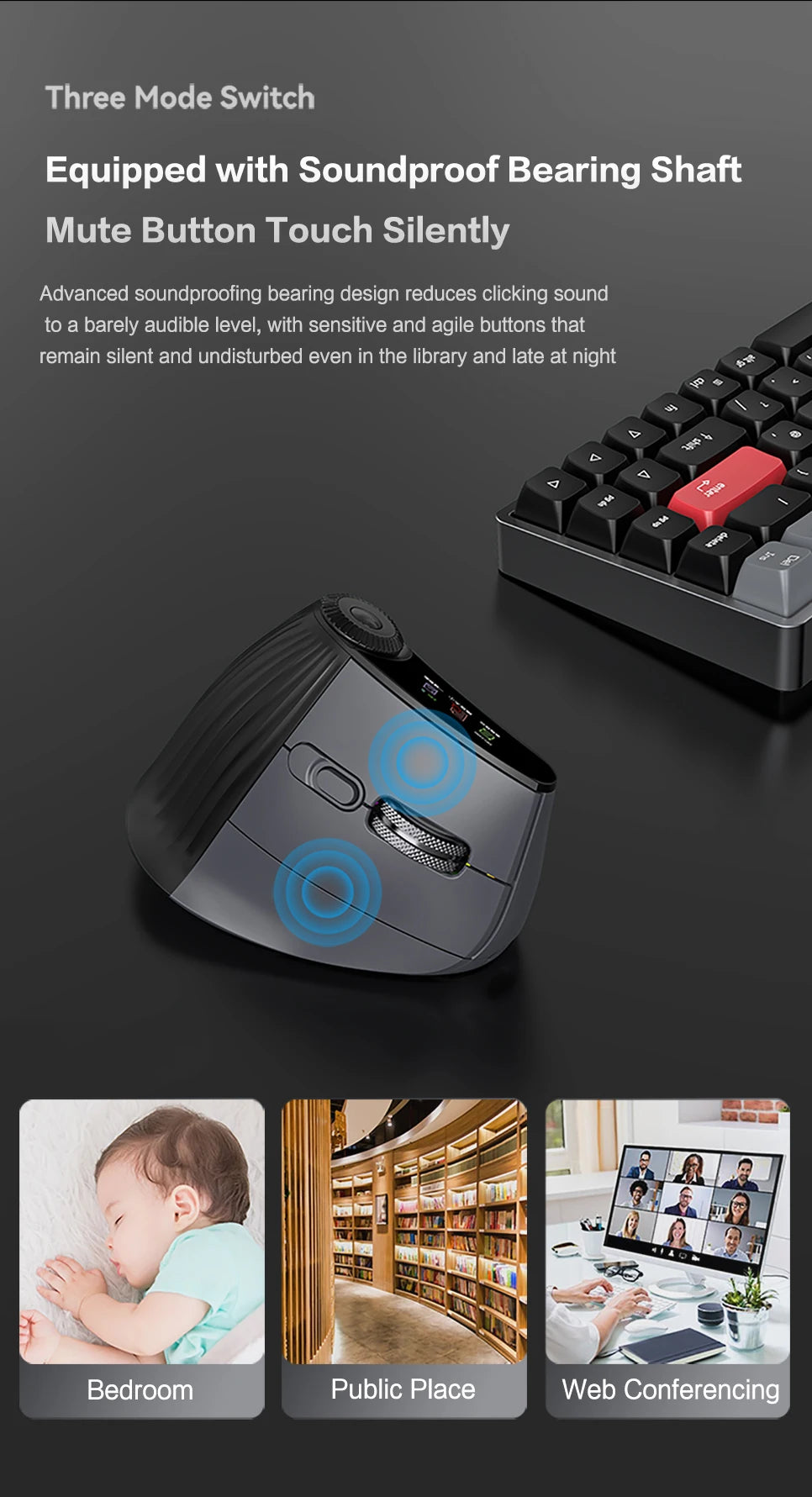 JOMAA Backlit Bluetooth Wireless Vertical Mouse With OLED Screen Rechargeable USB Wired Gaming Mouse 24000DPI Speed Roller