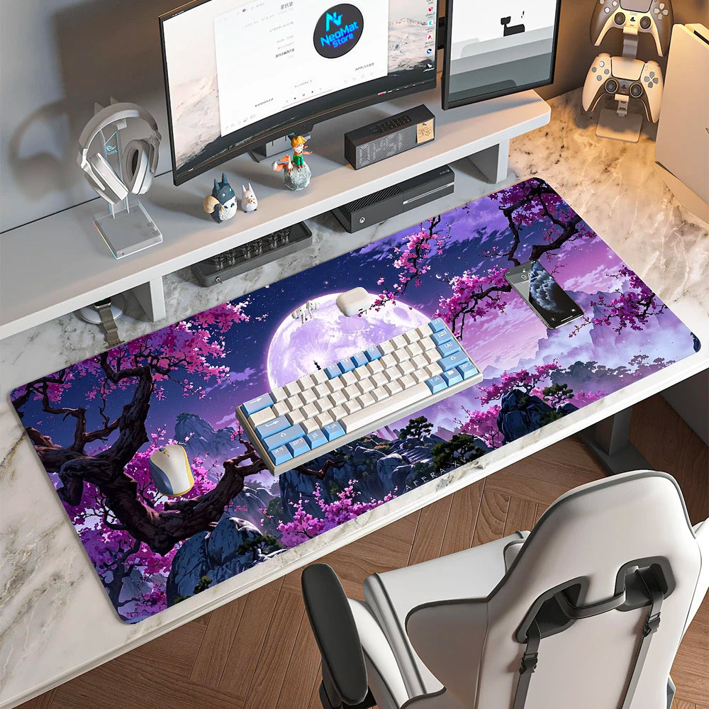 Japanese Sakura Mouse Pad Large Desktop Mat 900x400 Temple Gaming Mousepad Non Blossom Slip Moon Cherry Desk Accessories