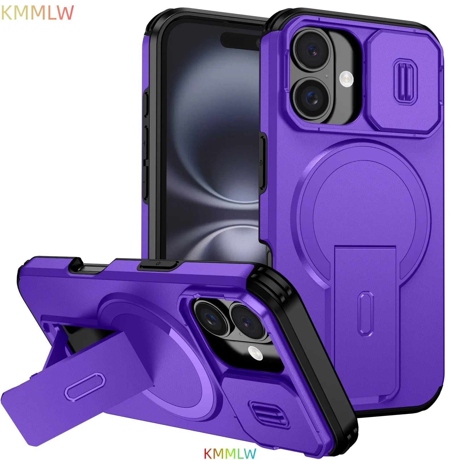 Lens Protect Camera Phone Case for iPhone 16 15 14 13 12 11 Pro Max Plus 16e Magnetic Kickstand Cover