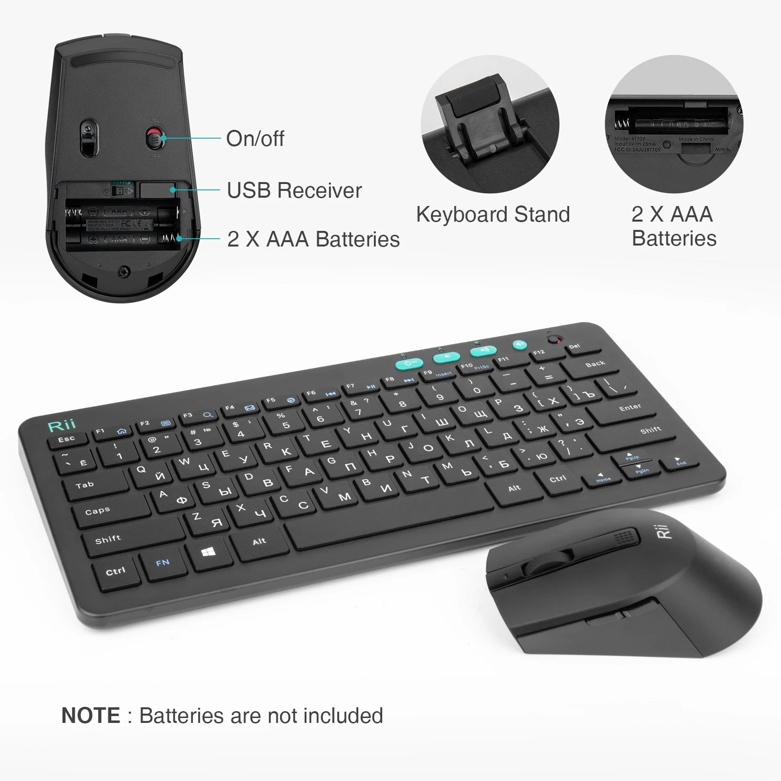 Rii RKM709 2.4G Wireless RU/US Keyboard & Mouse Combo Multimedia Office Keyboard for PC Laptop Desktop