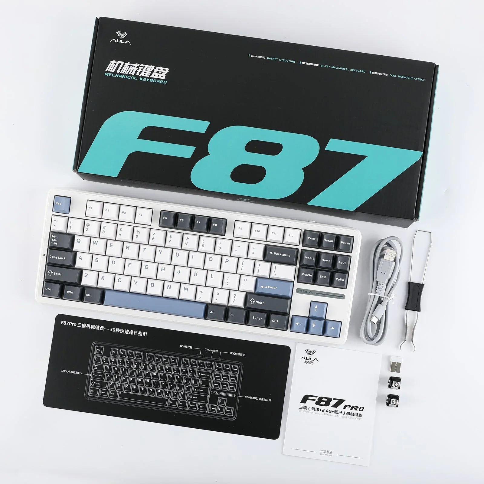 AULA F87 Wireless Keyboard 87 Keys Compact TKL 3 Modes Gasket Gaming Keyboard Hot-Swap RGB Custom RGB Backlit Bluetooth Keyboard