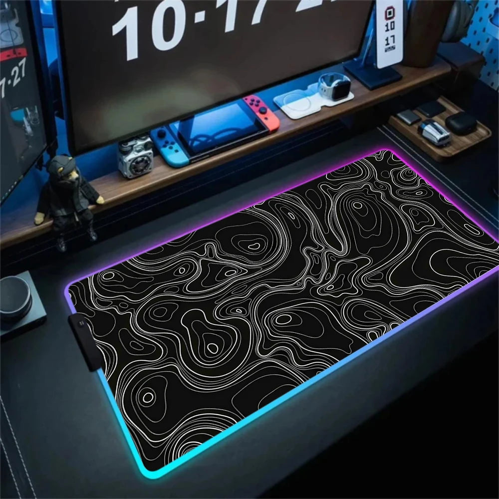 Anime Led Mouse Pad Strata Liquid White RGB Desk Carpet XL Luminescence Mouse Mat With Backlight Line Rubber anti slip Mousepad