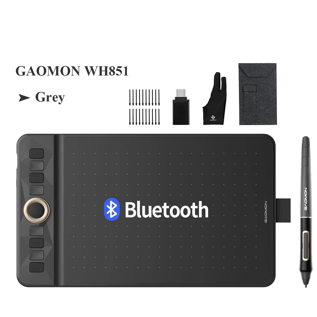 GAOMON Wireless Graphics Tablet WH851 Bluetooth 5.0 Connectivity 16K Levels Pen 8x5 Inch Type-C Drawing Tablet with Sleeve Glove