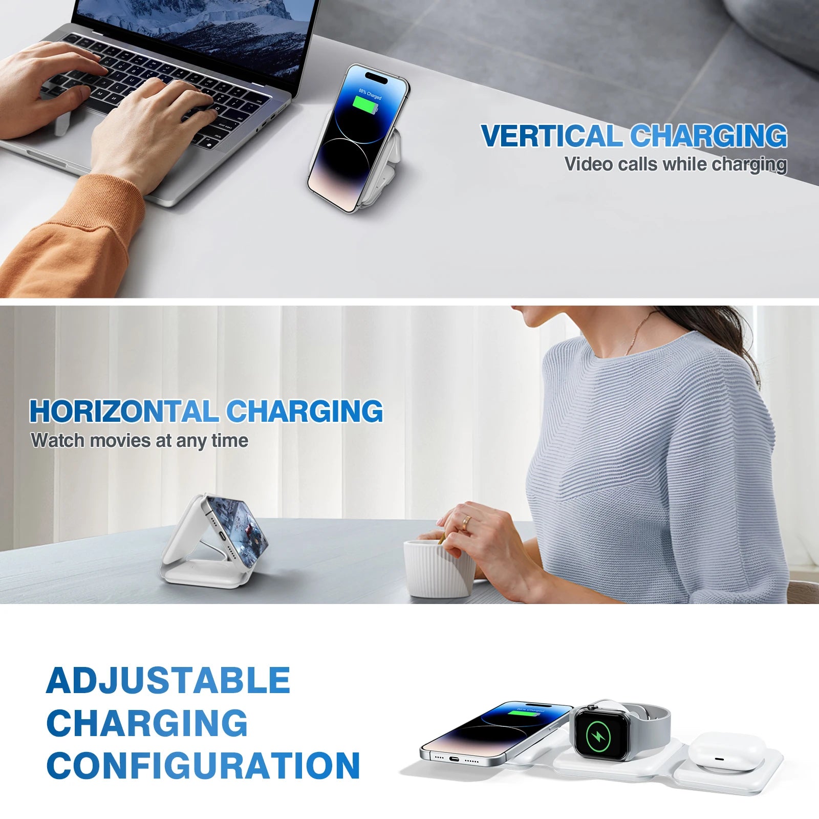 15W 3 in 1 Magnetic Wireless Charger Station Fast Charging Holder Foldable For iPhone 17 16 15 Pro Max iWatch AirPods