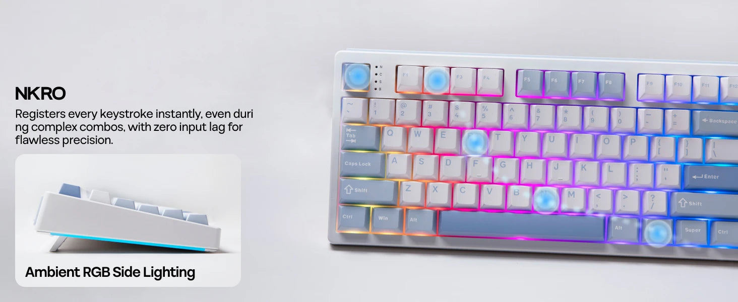 EPOMAKER TH108 100% Full Size Gasket Wired/BT/2.4Ghz Wireless NKRO Mechanical Gaming Keyboard 10000mAh Battery RGB Backlit