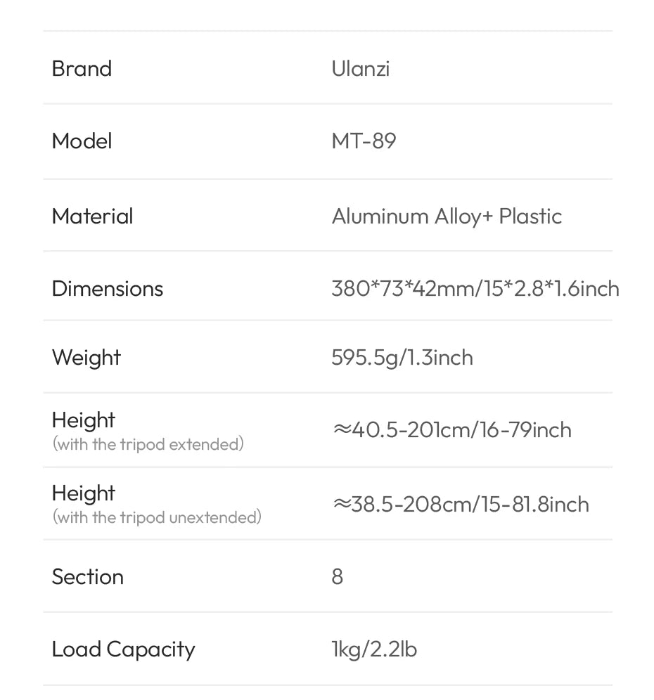 Ulanzi MT-89 2M Extendable Tripod Light Stand w 1/4'' Quick Release Plate Cold Shoe Mount for DSLR Camera Phone Video Light Mic